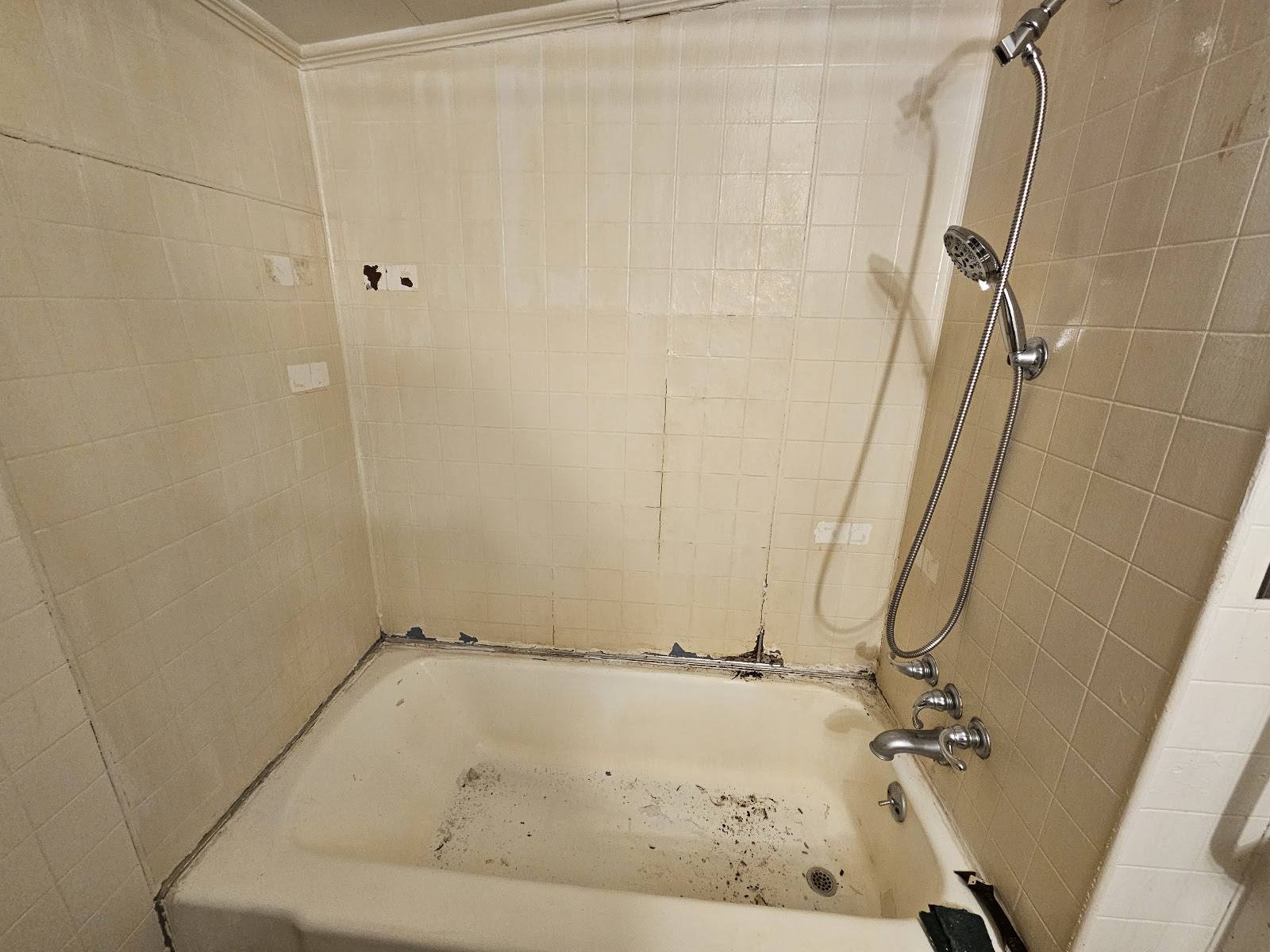 The original worn bathtub before refinishing